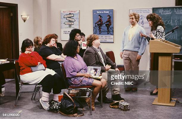 Episode 19 -- Pictured: Delta Burke as Amanda, Chris Farley as Ned Crowley, Al Franken as Stuart Smalley, Julia Sweeney as Val during "Weight...