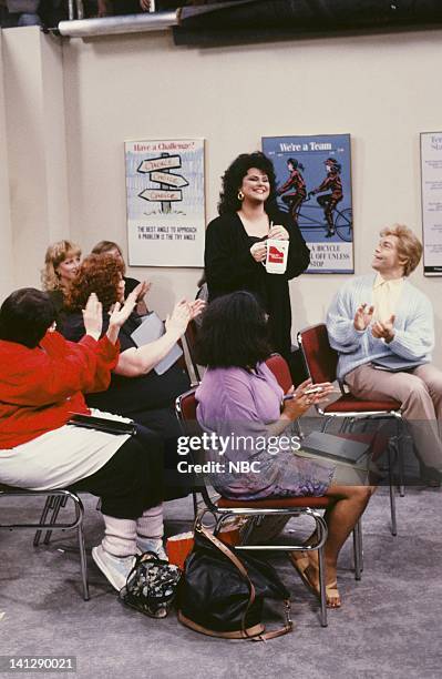 Episode 19 -- Pictured: Delta Burke as Amanda Al Franken as Stuart Smalley during "Weight Watchers Meeting" skit on July 11, 1991 -- Photo by:...