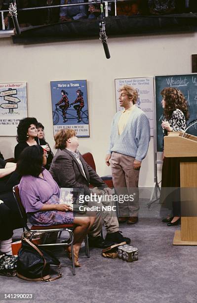 Episode 19 -- Pictured: Delta Burke as Amanda, Chris Farley as Ned Crowley, Al Franken as Stuart Smalley, Julia Sweeney as Val during "Weight...