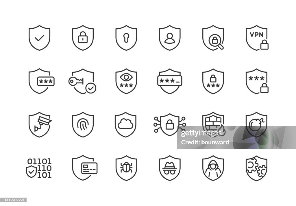 Shield Data Security Line Icons Editable Stroke