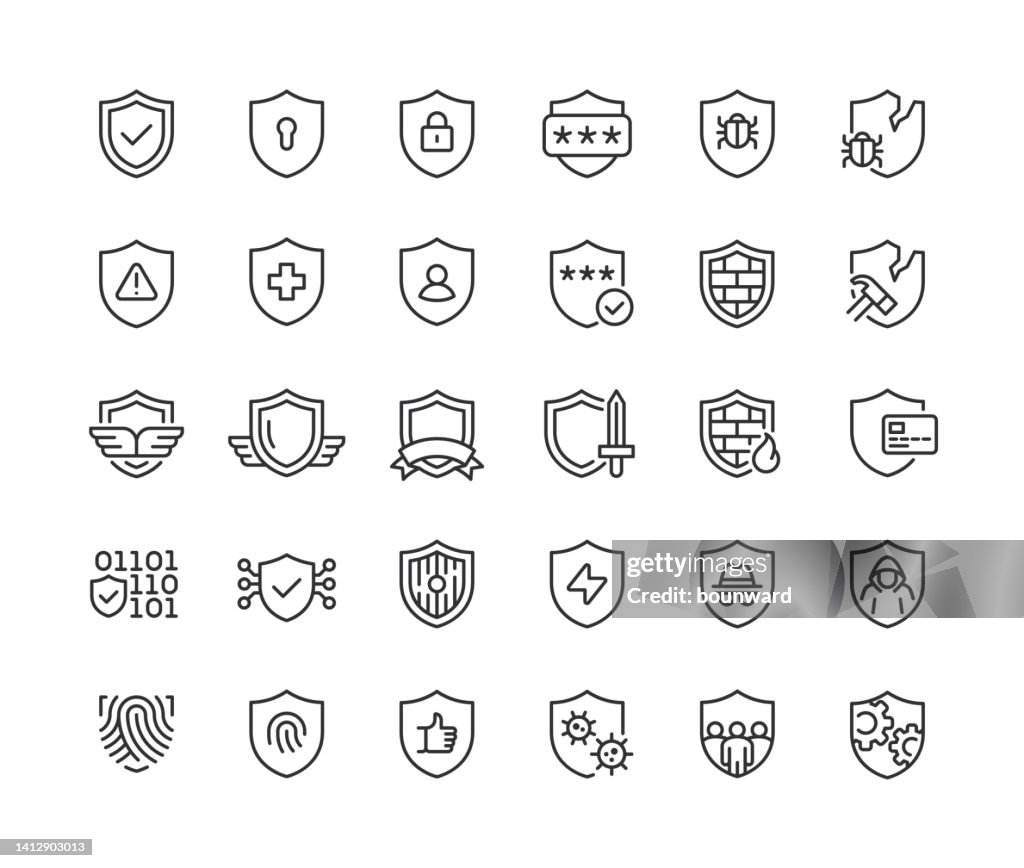 Shield Line Icons Editable Stroke