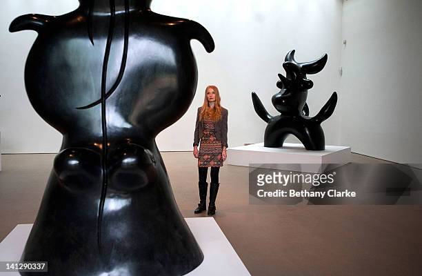 Alice Wild admires Femme Woman by Joan Miro in the Yorkshire Sculpture park gallery on March 14, 2012 in Wakefield, England. Yorkshire Sculpture Park...