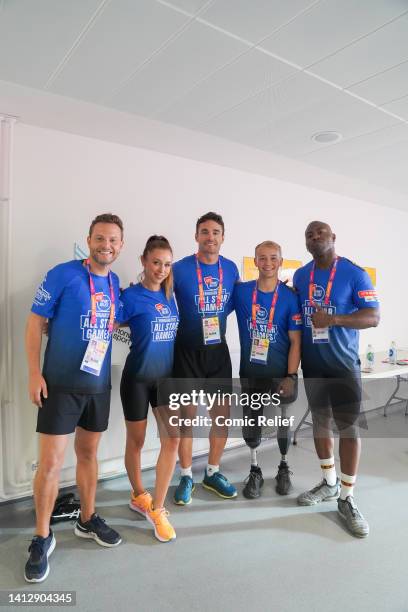 Billy Monger, Darren Harriot, Una Healey, Thom Evans and Mark Rhodes during the Sport Relief All-Star Games: Birmingham 2022, on August 04, 2022 in...