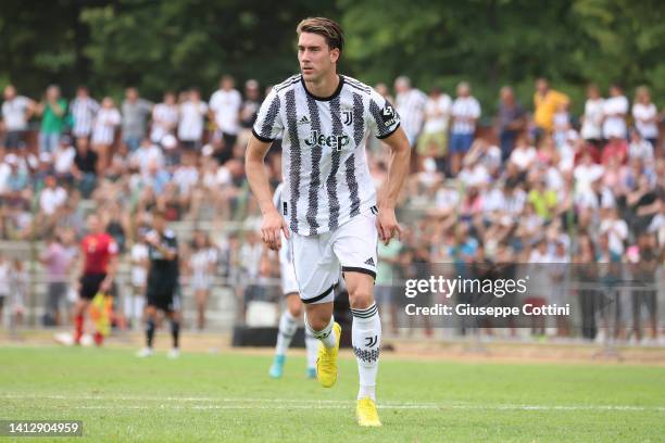 Dusan Vlahovic of Juventus in action during the Pre-season Friendly match between Juventus A and Juventus U23 at Campo Comunale Gaetano Scirea on...