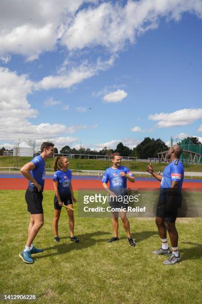 Darren Harriot, Una Healey, Thom Evans and Mark Rhodes during the Sport Relief All-Star Games: Birmingham 2022, on August 04, 2022 in Birmingham,...