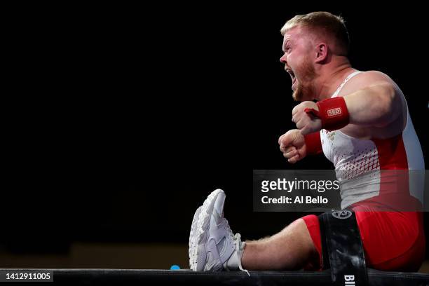 Mark Swan of Team England reacts after competing in the Men's Lightweight Final on day seven of the Birmingham 2022 Commonwealth Games at NEC Arena...