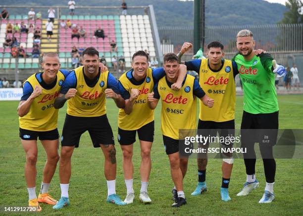 Diego Demme , Leo Ostigard , Piotr Zielinski of Napoli on August 04, 2022 in Castel di Sangro, Italy.