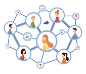 Share icon. People sharing data, photos, links, posts and news in social networks. Social networking concept. Vector flat illustration