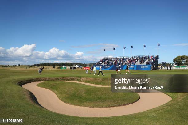 General view Charley Hull of England walks up the 18th hole during Day One of the AIG Women's Open at Muirfield on August 04, 2022 in Gullane,...