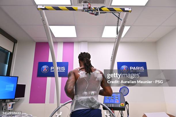 Renato Sanches passes medical exams as he signs a 5 year contract with the Paris Saint-Germain on August 04, 2022 in Paris, France.