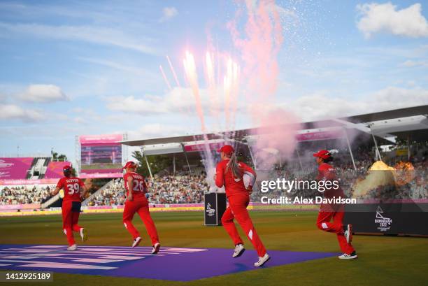 Team England take to the field prior to the Cricket T20 Group B match between Team England and Team New Zealand on day seven of the Birmingham 2022...