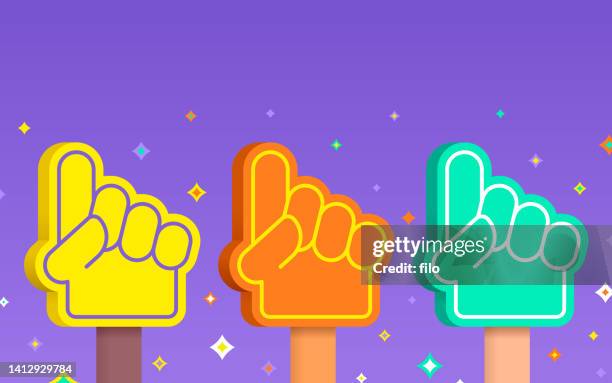 ilustraciones, imágenes clip art, dibujos animados e iconos de stock de foam hand sports celebración número uno de finger fan - mano de espuma