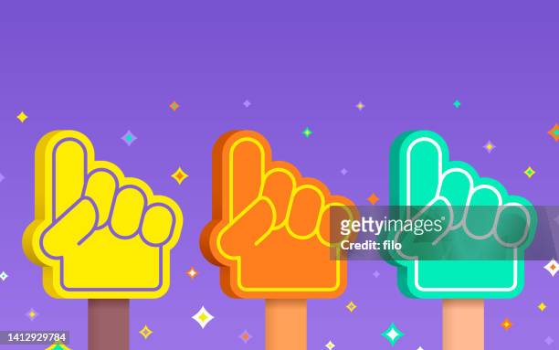 stockillustraties, clipart, cartoons en iconen met foam hand sports number one finger fan celebration - schuimhand