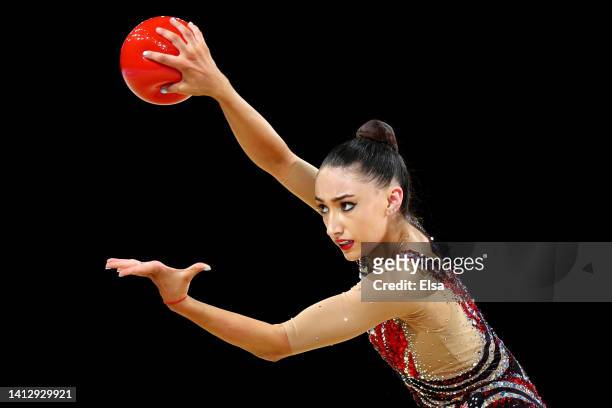 Alexandra Kiroi-Bogatyreva of Team Australia competes with ball during the Team Final and Individual Qualification on day seven of the Birmingham...
