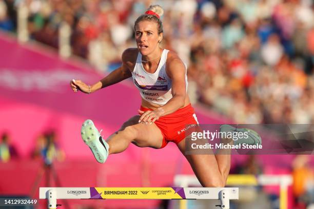 Jessie Knight of Team England competes during the Women's 400m Hurdles Round 1 heats on day seven of the Birmingham 2022 Commonwealth Games at...