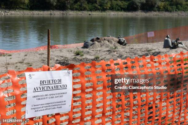 In this view unexploded bombs from the Second World War are seen on dry waters in the Po river in the province of Mantua on August 4, 2022 in...