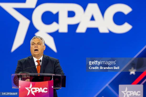 Hungarian Prime Minister Viktor Orbán speaks at the Conservative Political Action Conference CPAC held at the Hilton Anatole on August 04, 2022 in...