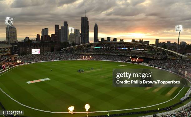 General view of the ground during The Hundred match between Oval Invincibles and London Spirit at The Kia Oval on August 04, 2022 in London, England.