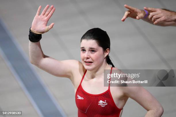 Andrea Spendolini Sirieix of Team England celebrates after winning gold in the Women's 10m Platform Final on day seven of the Birmingham 2022...