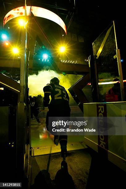 Tom Wandell of the Dallas Stars takes the ice before the start of the first period of a hockey game against the Anaheim Ducks at the American...