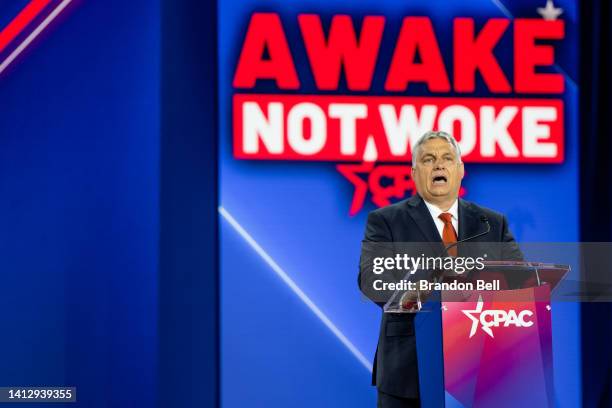 Hungarian Prime Minister Viktor Orbán speaks at the Conservative Political Action Conference CPAC held at the Hilton Anatole on August 04, 2022 in...