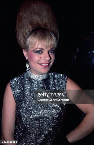 Portrait of British Pop and Jazz singer Mari Wilson as she poses backstage at the Ritz, New York, New York, September 17, 1983.