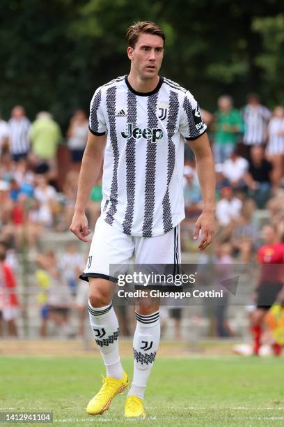 Dusan Vlahovic of Juventus looks on during the Pre-season Friendly match between Juventus A and Juventus U23 at Campo Comunale Gaetano Scirea on...