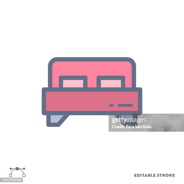 twin bed color line icon design with editable stroke. suitable for web page, mobile app, ui, ux and gui design. - guest bedroom stock illustrations
