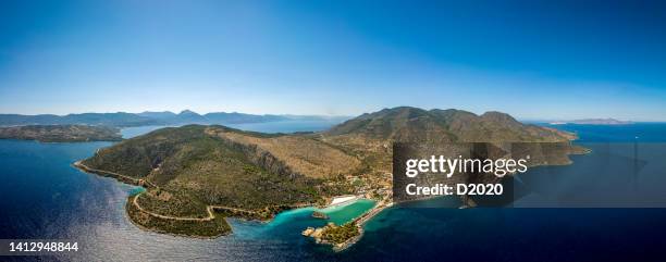 aerial panoramic photo of methana, poros, in argosaronikos, peloponnese, methana, greece - peloponeso imagens e fotografias de stock