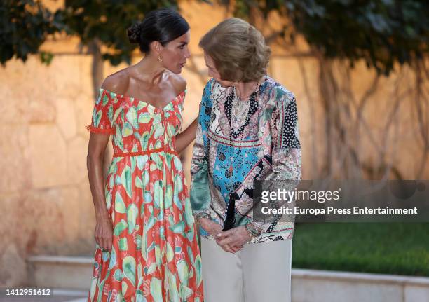 Queen Letizia and Queen Sofia during a reception offered to the authorities of the Balearic Islands and a representation of the Balearic society, at...