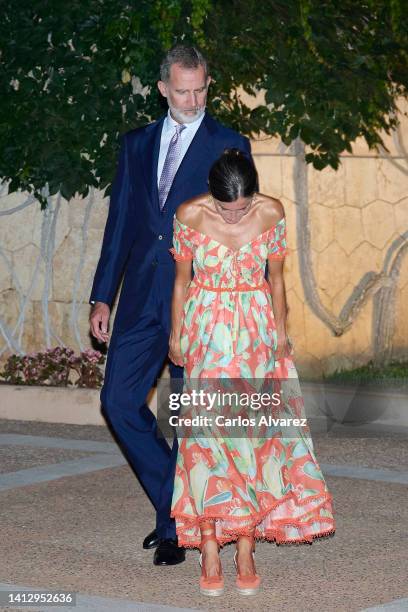 King Felipe VI of Spain and Queen Letizia of Spain host a dinner for authorities at the Marivent Palace on August 04, 2022 in Palma de Mallorca,...