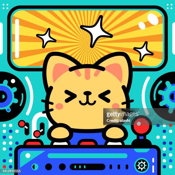 stockillustraties, clipart, cartoons en iconen met a cute cat is piloting an unlimited power spaceship at the speed of light - acute angle
