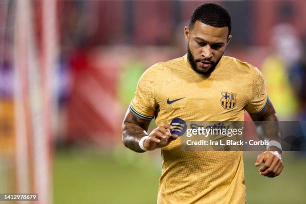 Memphis Depay of FC Barcelona runs after a missed goal in the second half of the preseason Friendly match against New York Red Bulls at Red Bull...
