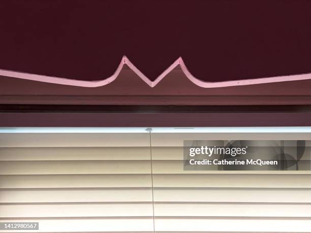 painted custom original vintage wooden window valance in 1950s home - curtain valance stock pictures, royalty-free photos & images