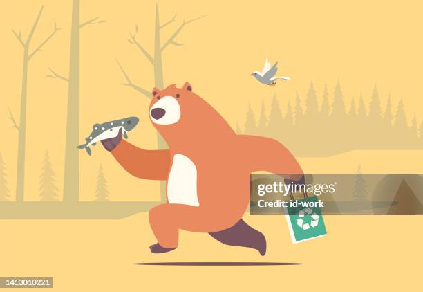 bear holding fish and shopping bag - 便利 幅插畫檔、美工圖案、卡通及圖標