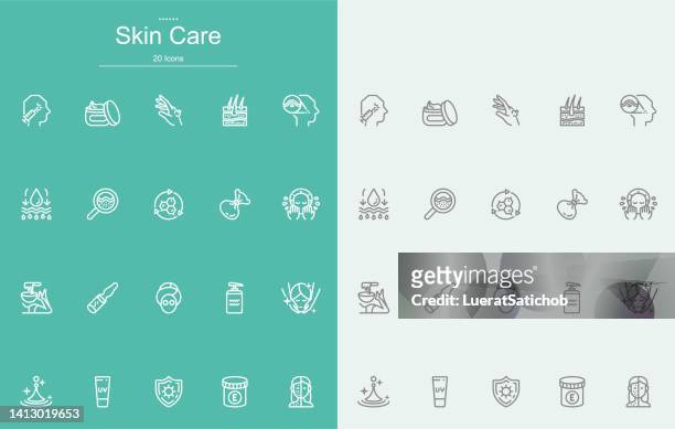 ilustrações, clipart, desenhos animados e ícones de ícones da linha do cuidado de pele - pureza