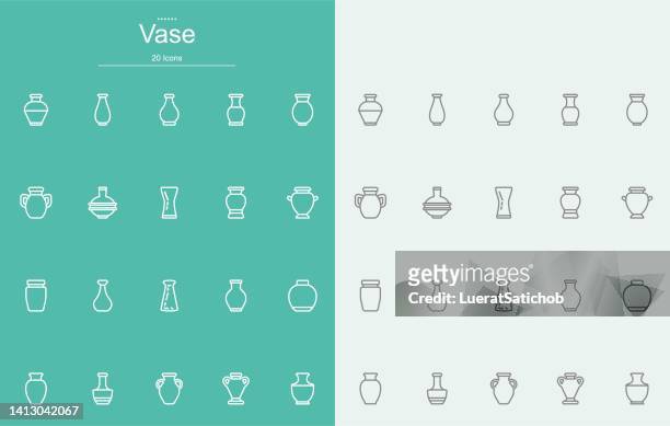 vase und cup line icons - amphore stock-grafiken, -clipart, -cartoons und -symbole