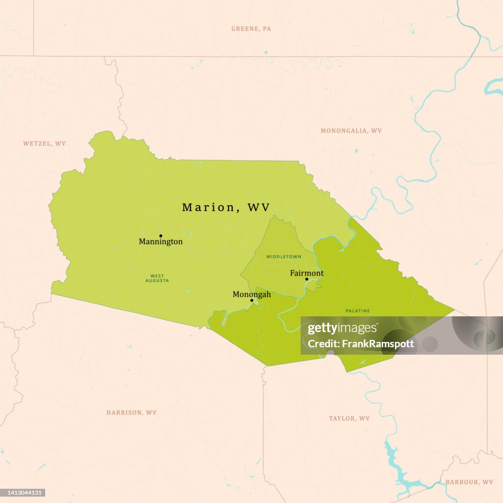 WV Marion County Vector Map Green