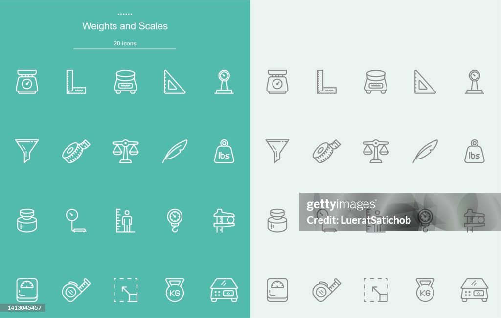 Iconos de línea de pesos y básculas