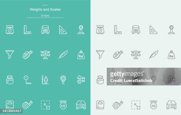 weights and scales line icons - length stock illustrations