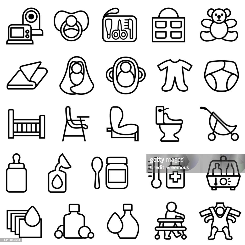 Baby Care Products Outline Icons