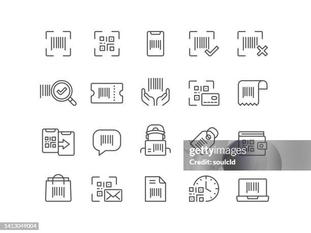 ilustraciones, imágenes clip art, dibujos animados e iconos de stock de iconos de código de barras - barcode scanner