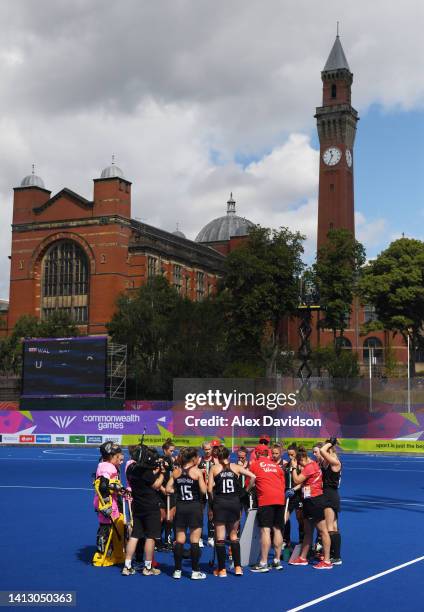 Team Wales huddle during the Women's Hockey Classification 7-8 match between Team Wales and Team South Africa on day eight of the Birmingham 2022...