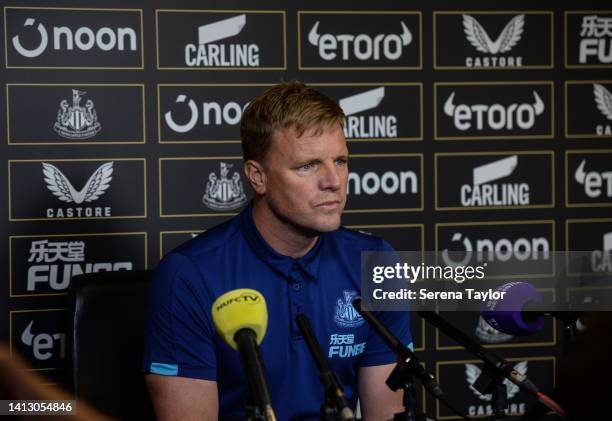 Newcastle United Head Coach Eddie Howe speaks to the media in the lead up to the first game of the Premier League season at home on Saturday against...