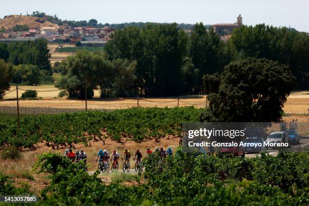 General view of Matevz Govekar of Slovenia and Team Bahrain Victorious, Patrick Gamper of Austria and Team Bora - Hansgrohe, Lluis Mas Bonet of Spain...