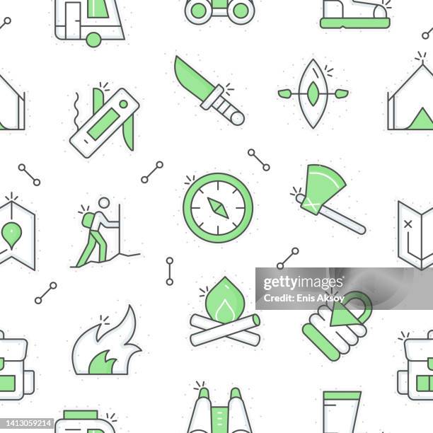 outdoor recreation seamless pattern - compass background stock illustrations