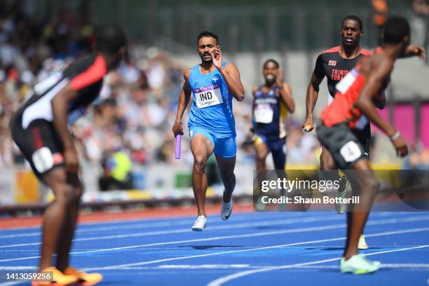 Muhammed Anas Yahiya of Team India competes during the Men's 4 x 400m Relay - Round 1 - Heat 2 on day eight of the Birmingham 2022 Commonwealth Games...