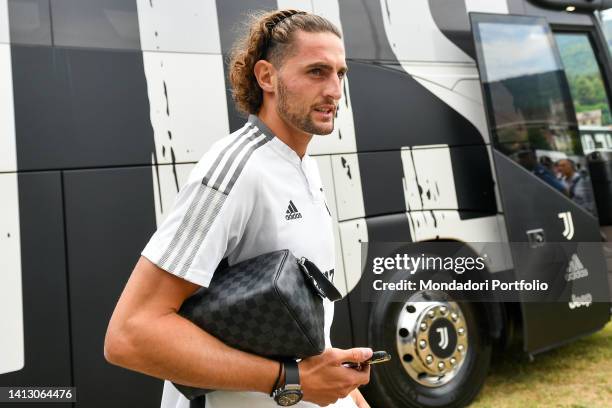 Adrien Rabiot of Juventus FC arrives for the Pre-season Friendly match between Juventus A and Juventus B at Campo Comunale Gaetano Scirea in Villar...