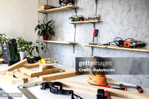 Work tools in carpentry workshop Work tools in carpentry workshop