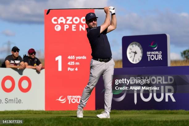 Mikko Korhonen of Finland tees off on the 1st hole during day two of the Cazoo Open at Celtic Manor Resort on August 05, 2022 in Newport, Wales.